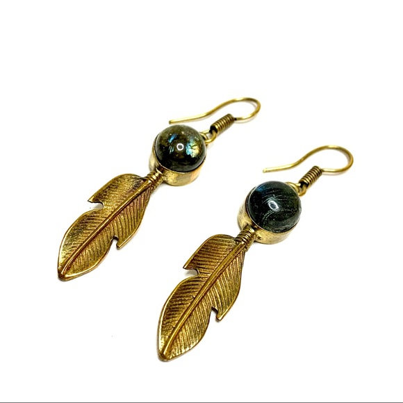 Labradorite Feather Earrings - Picture 5 of 5